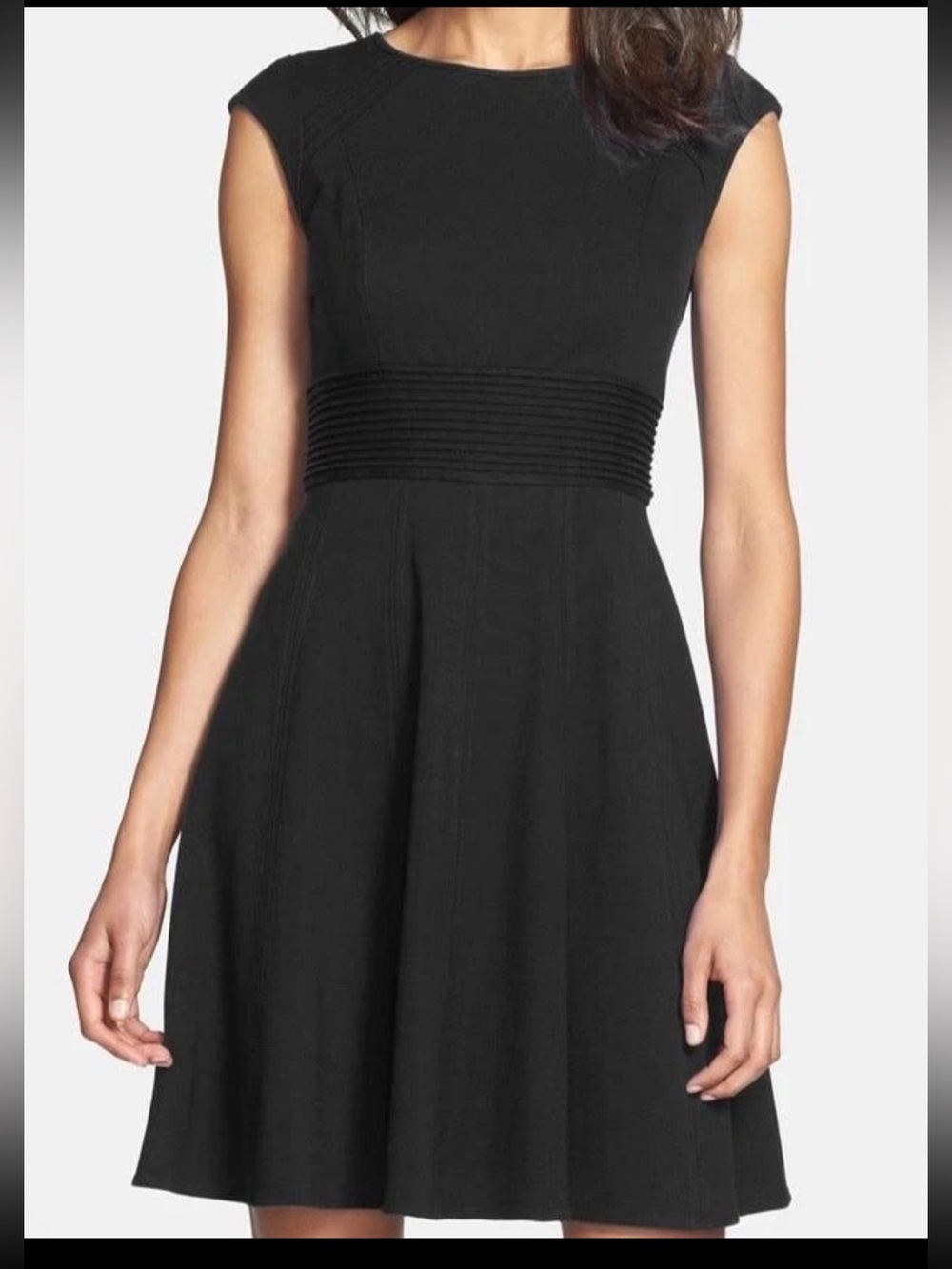 NWT ELIZA J PONTE CAP SLEEVE SKATER FIT & FLARE BLACK DRESS sz 6